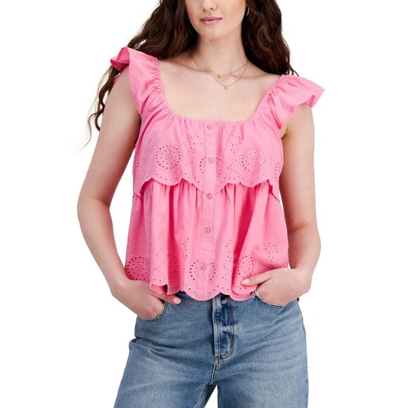 Planet Heart Juniors' Cotton Eyelet Tiered Tank - Aurora Pin, XS - Picture 1 of 1